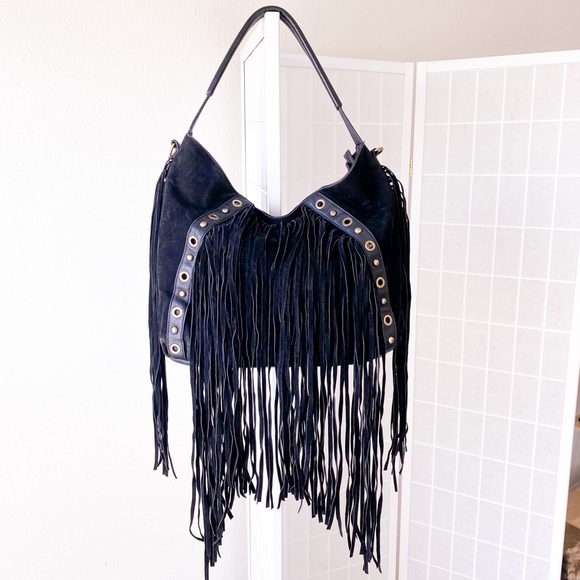 LD Black Faux Suede Fringe Crossbody Bag - Picture 3 of 17